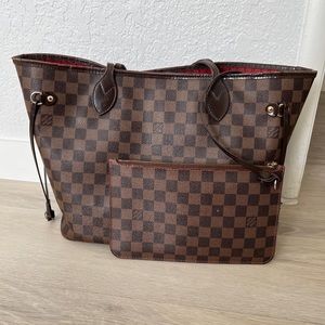 100% AUTHENTIC LOUIS VUITTON DAMIER EBENE NEVERFULL MM WITH POUCH